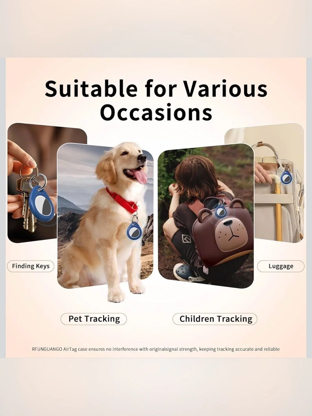 Air Tag Tracker Protective Case 4 Pack Keychain Clip Holder Backpacks, Pets.